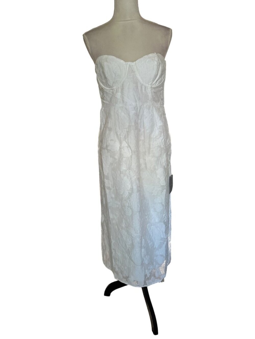 Lulus From this Day White Floral Jacquard Strapless Midi Dress Size L NWT